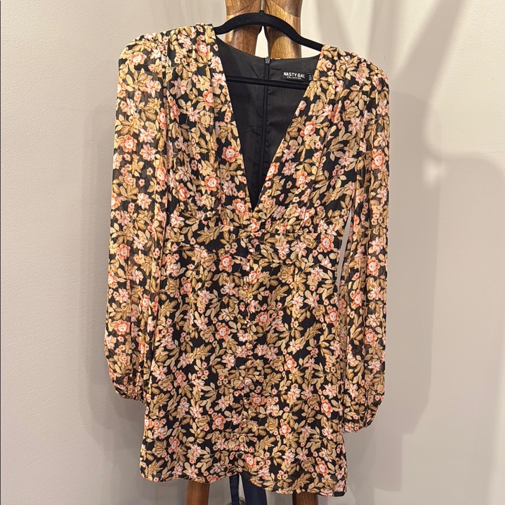 Floral V-Neck Dress with Long Sleeves